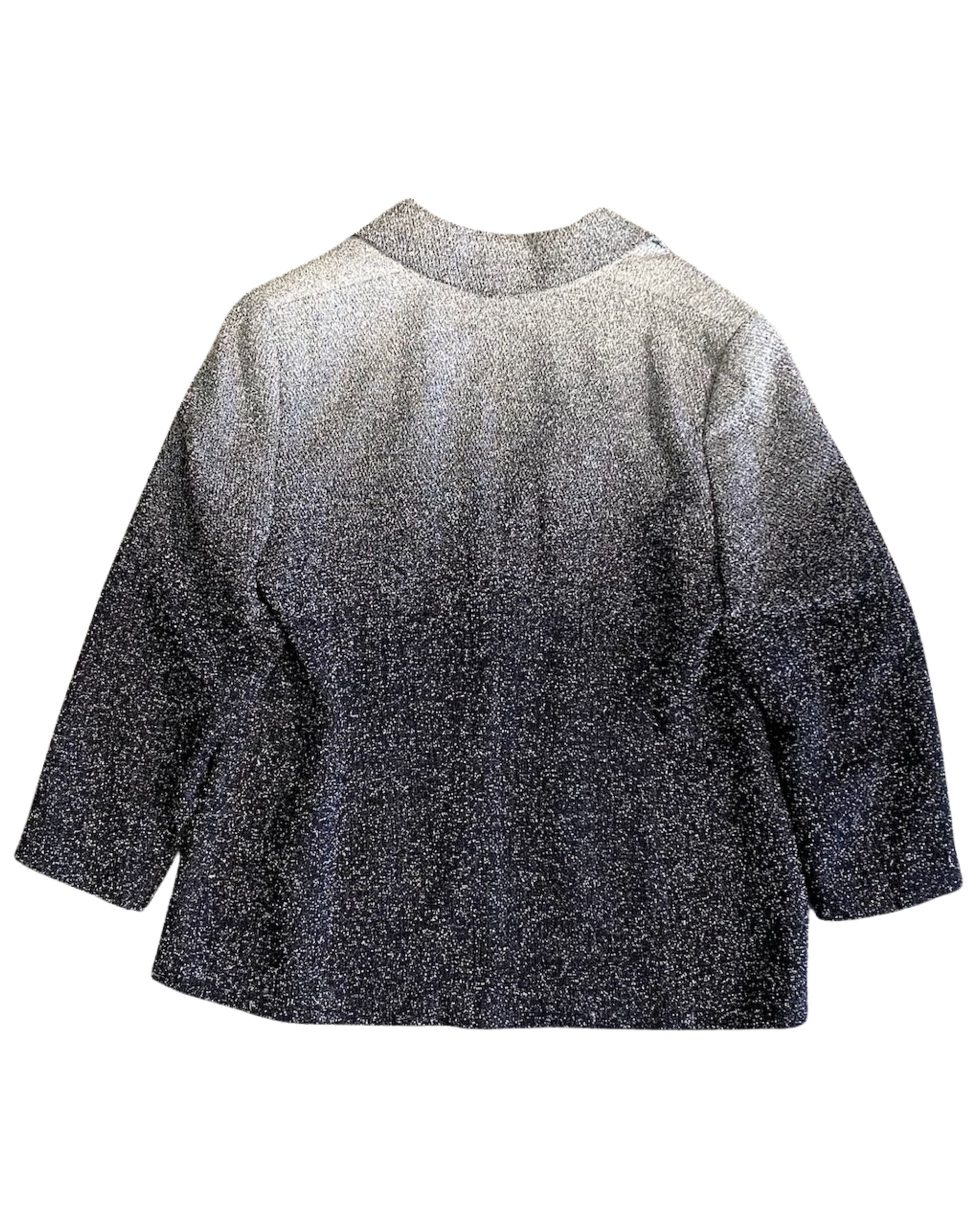 Back view of vintage Escada jacket with black-to-white speckled ombré texture.