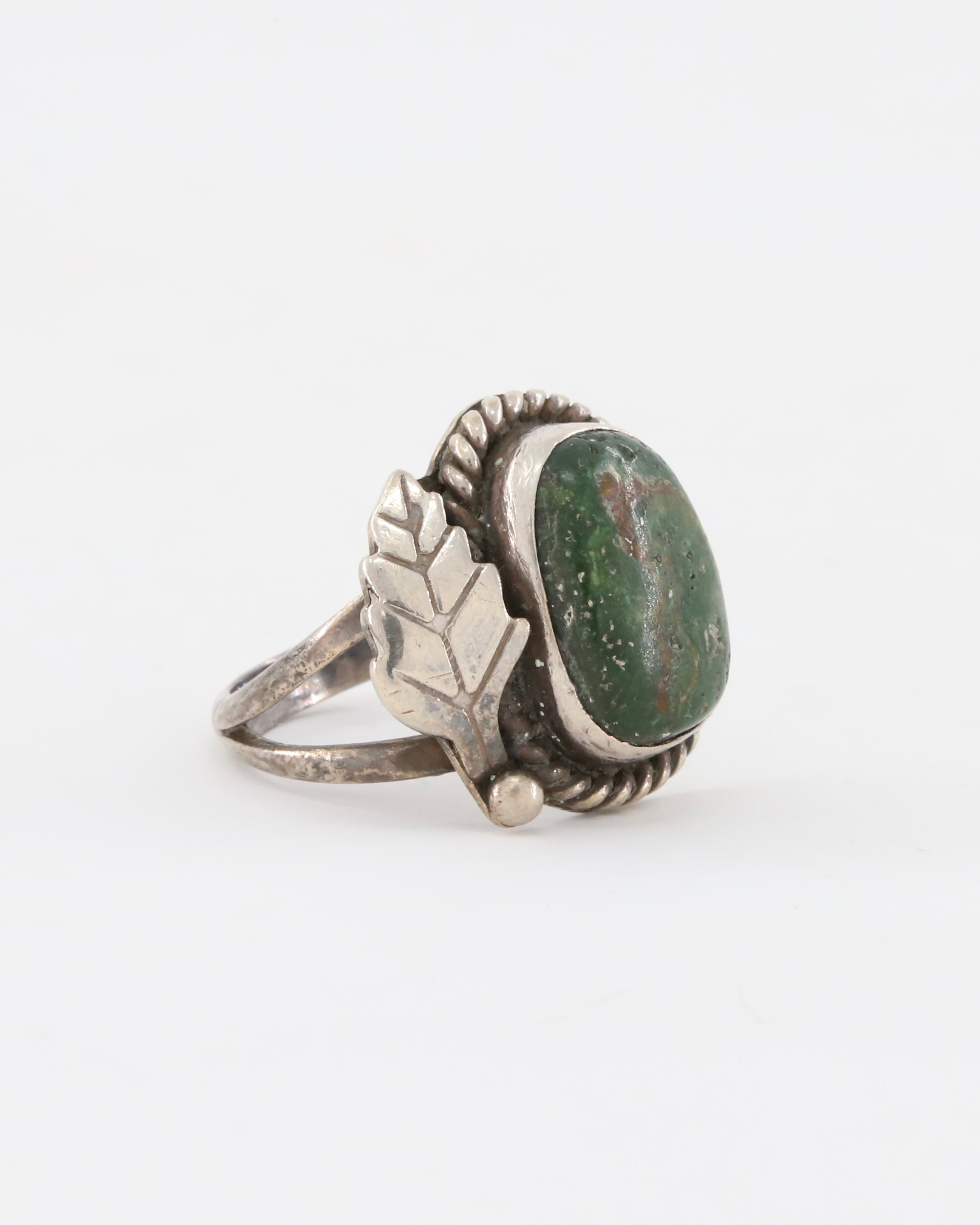 Green Jasper 925 Ring w Leaf sz 8