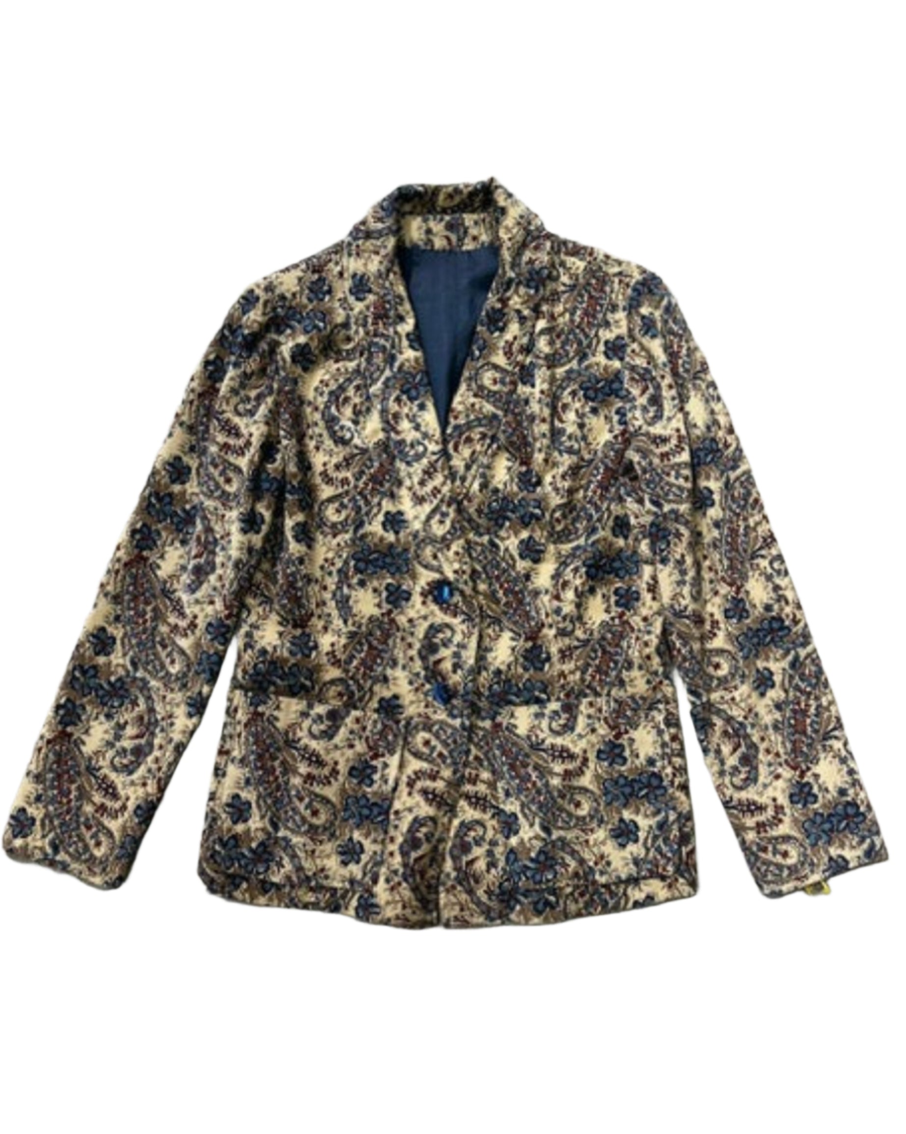 Corduroy Blue Bonnets on Beige Blazer Jacket MED/LARGE NOS 1970s.