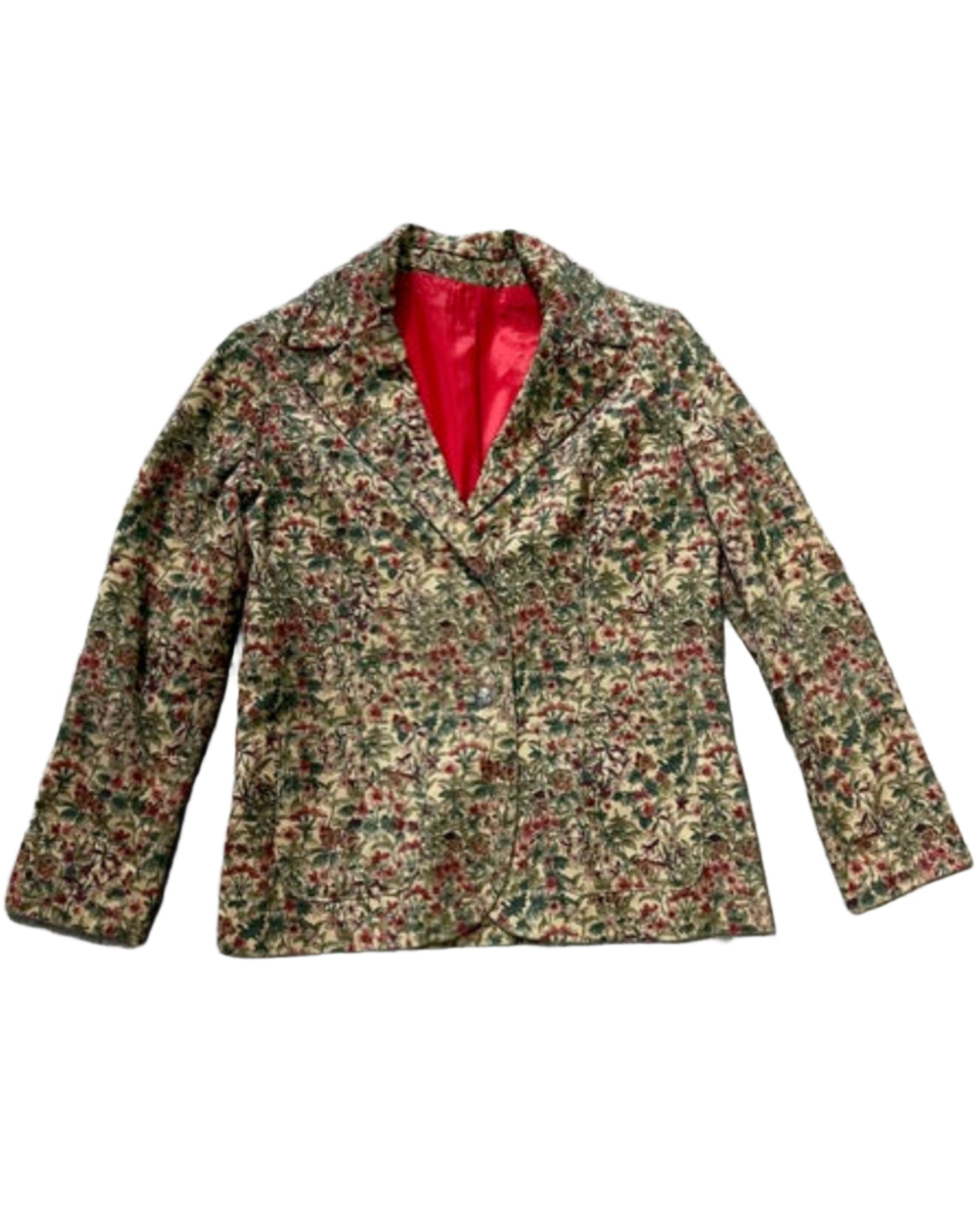 Corduroy Mille Fiorri Blazer Jacket Beige and Red LARGE NOS 1970s.