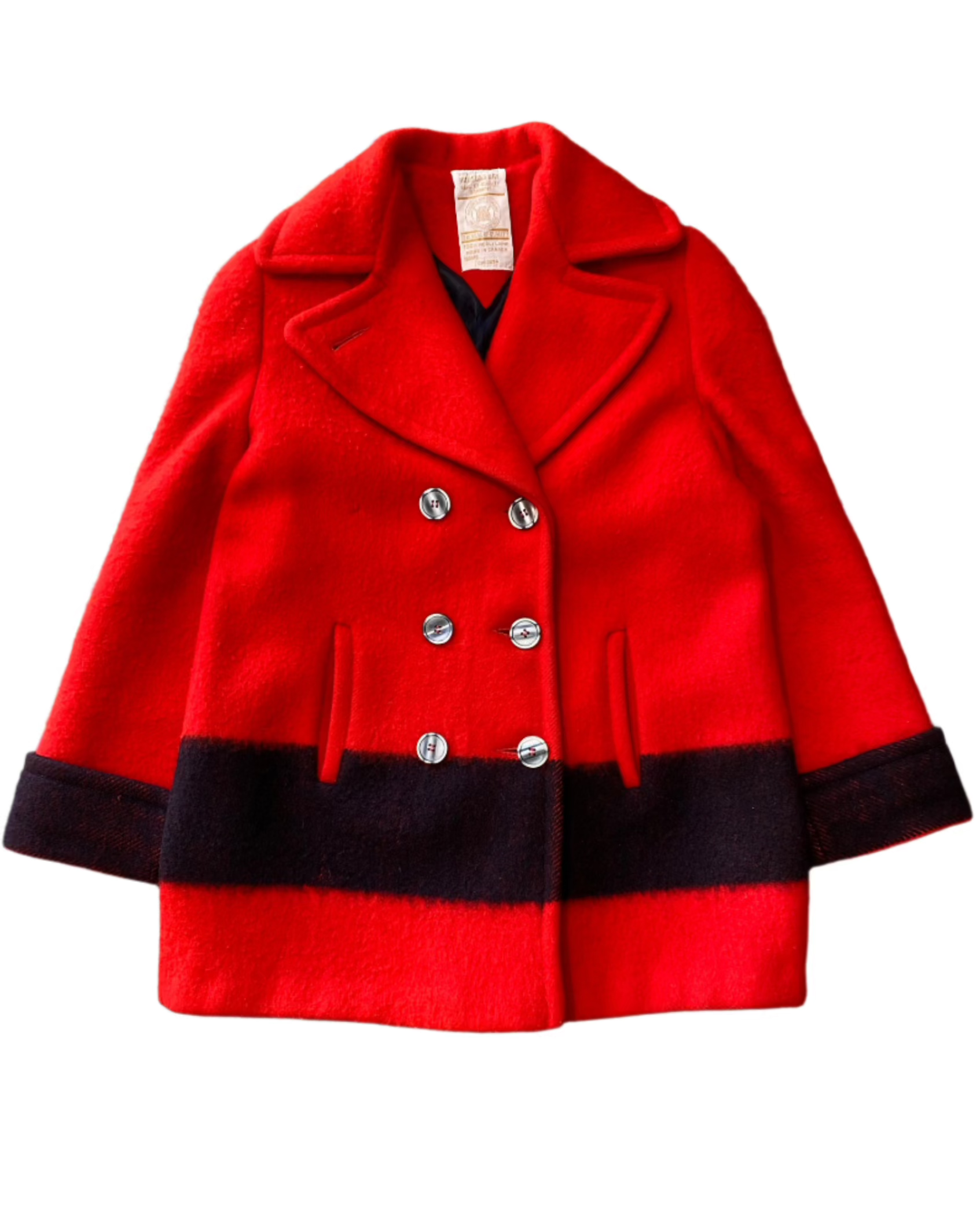 Vintage Hudson Bay Red and Black Wool Coat 1970s.
