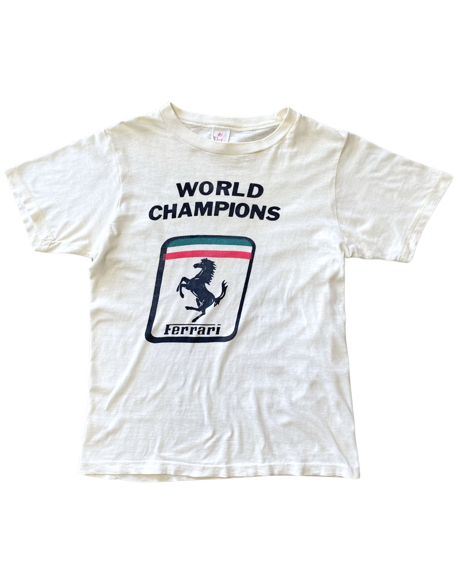  Front view of vintage 1960s Ferrari World Champions T-shirt.