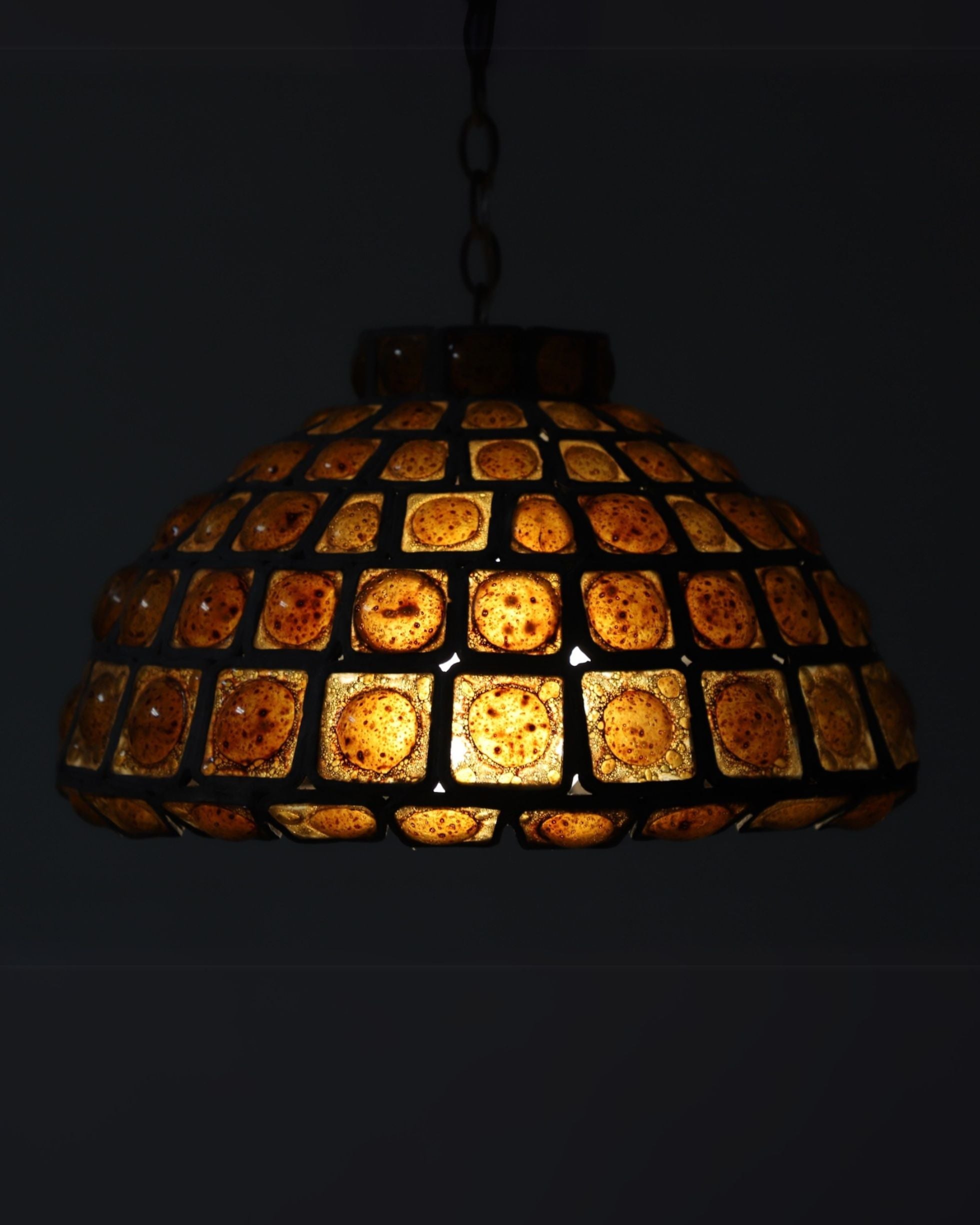 Filipe Derflinger Amber Glass Pendant Chandelier 1950s Mexico