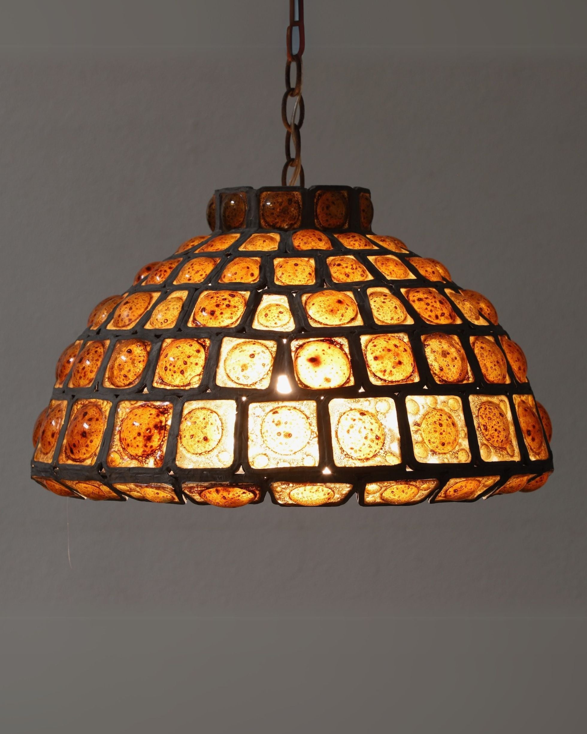 Filipe Derflinger Amber Glass Pendant Chandelier 1950s Mexico