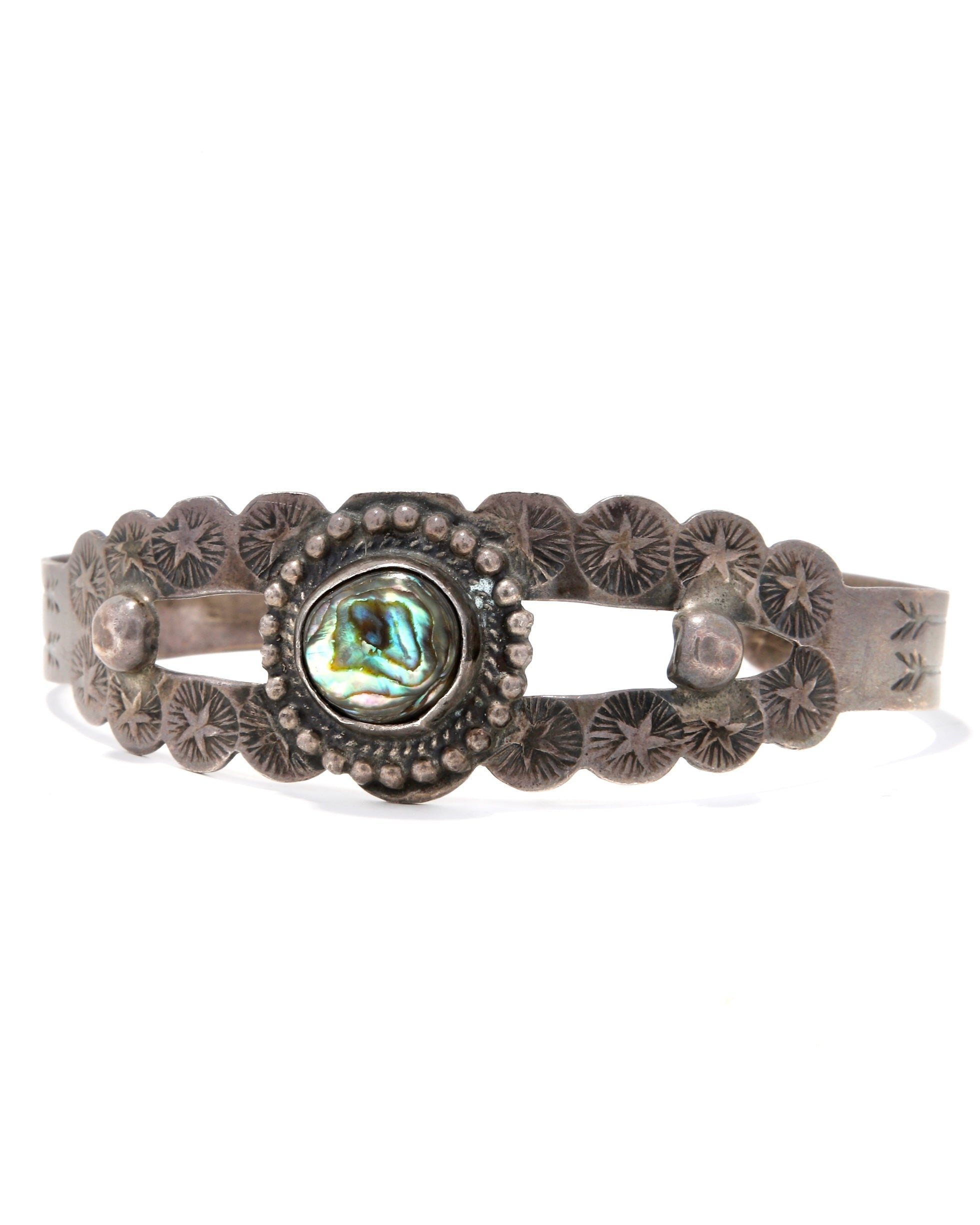 Fred Harvey Era Bell Trading Post Sterling Silver + Abalone Cuff Bracelet