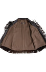 Brown Leather Fringe Jacket - open with black fringe on a white background