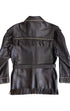 Back view of jacket showing long fringe and belted waist.