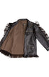 Black leather jacket with fringes on a white background