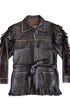 1970s brown leather fringe jacket with studded detail.