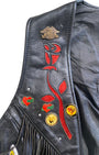 Fringe detail with metal H.O.G, Hearts, Texas charms and red floral embroidery.