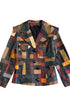 Front view of 1970s multi-color patchwork leather jacket.