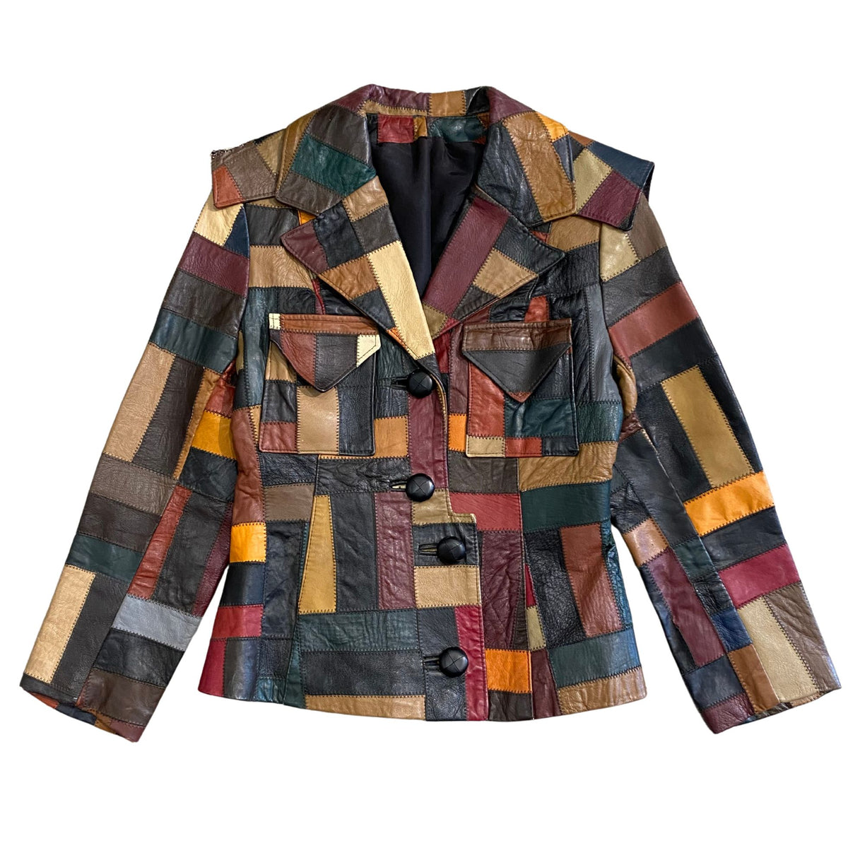 ジャケット・アウター VINTAGE leather patchwork foodie jacket Vintage Patchwork Leather Jacket: 80s Colorblock Oversized