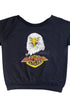 Front view of 1982 vintage Harley Davidson cut-off sweatshirt with bald eagle graphic.