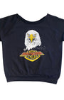 Front view of 1982 vintage Harley Davidson cut-off sweatshirt with bald eagle graphic.