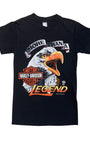 Front view of 1985 Harley-Davidson More Than a Legend black T-shirt with eagle graphic.