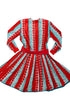 Back view of pleated vintage Giorgio Armani dress with bold print.
