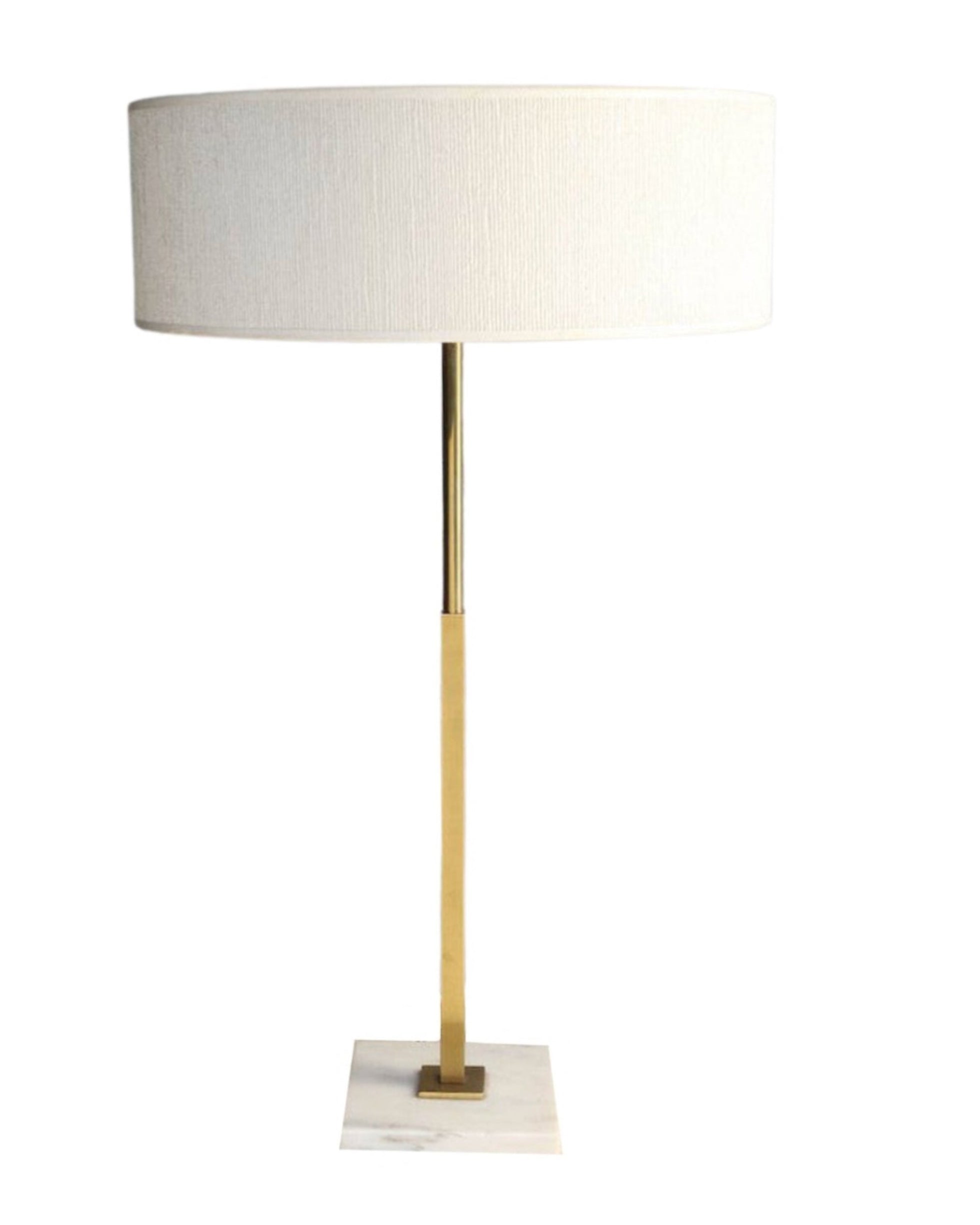 1950s Gerald Thurston brass and marble adjustable table lamp with white pleated shade.
