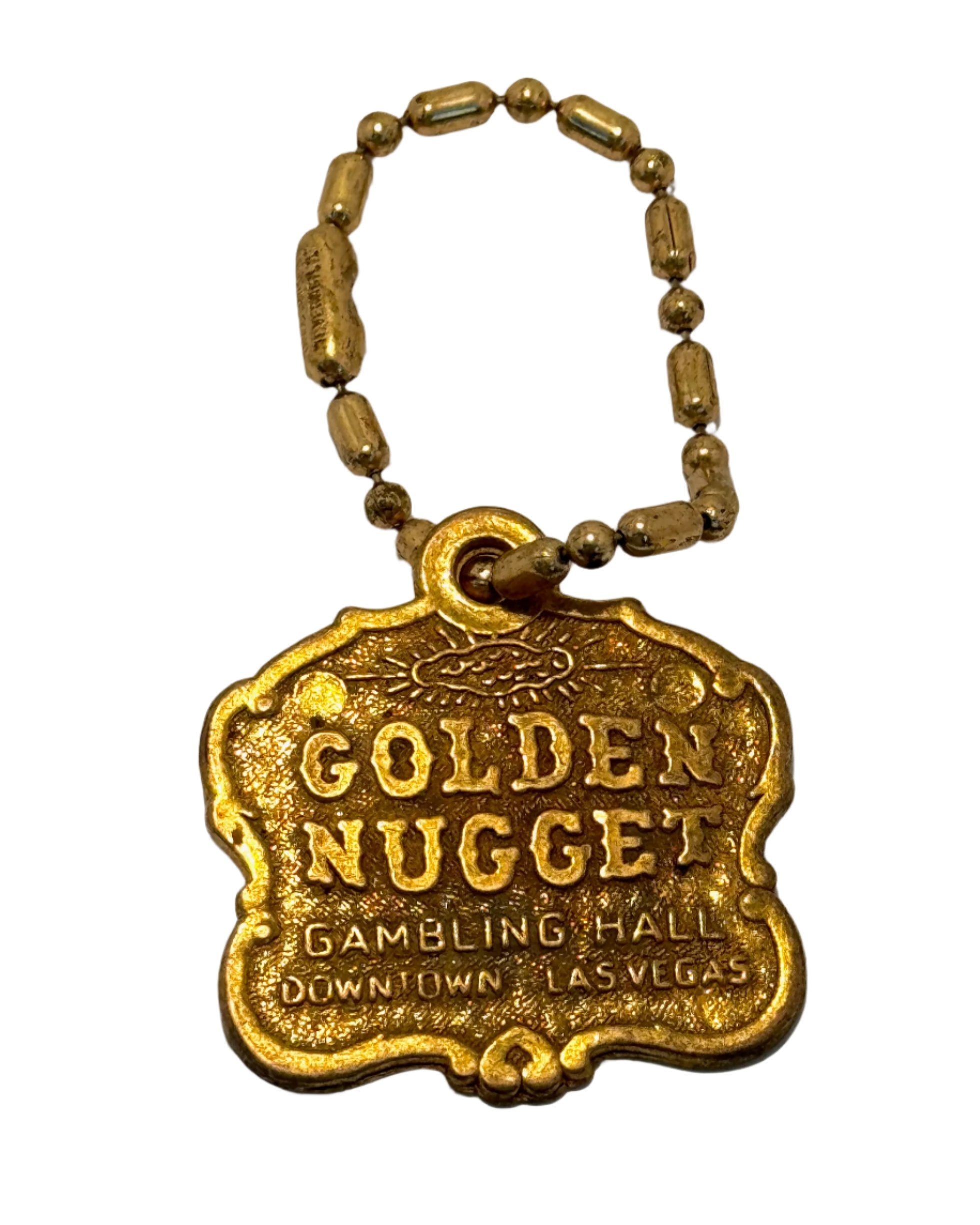 Golden Nugget Gambling Hall Key Chain - Gold Color Pendant on gold Color Chain