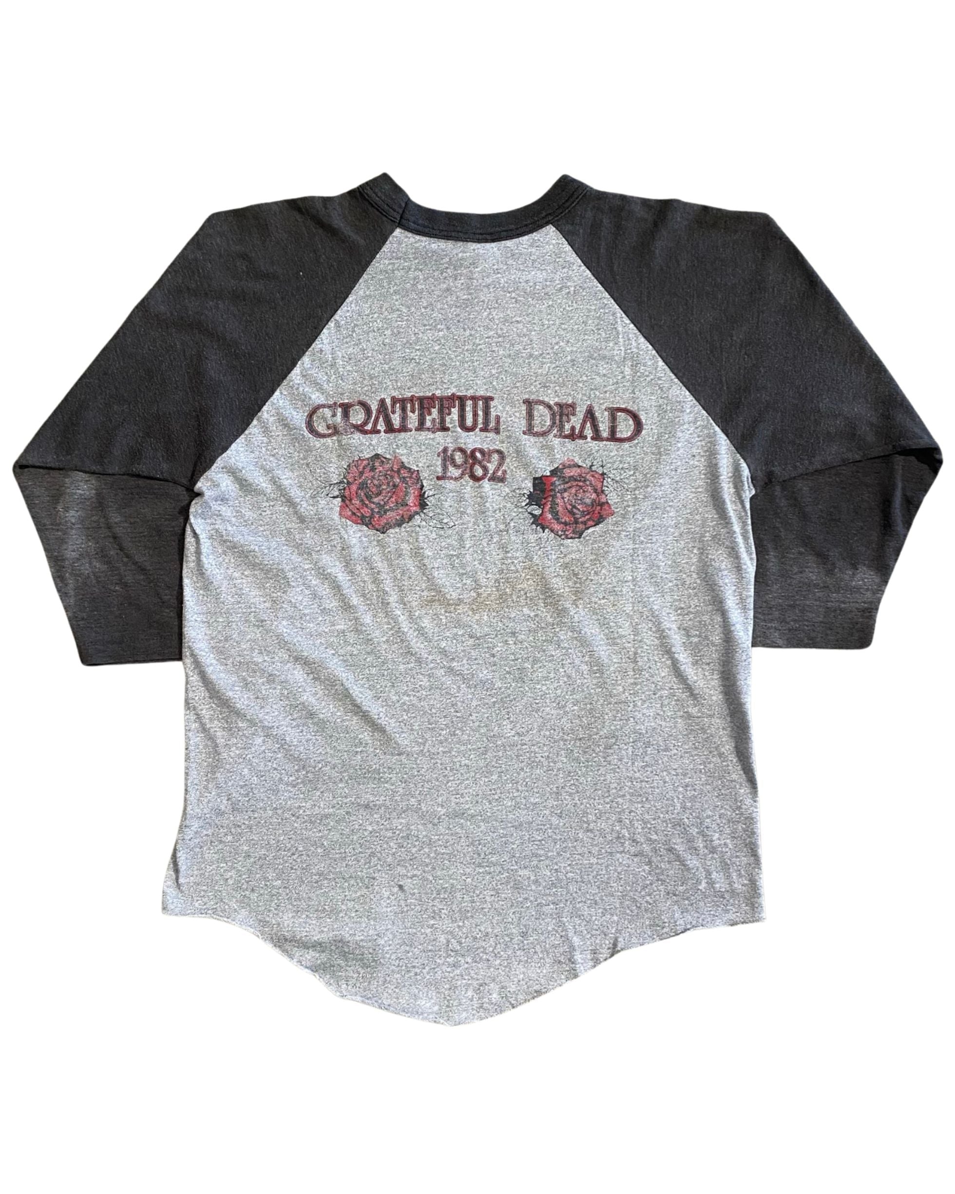 Original 1982 Grateful Dead Raglan T-Shirt – Blue Rose Graphic, Vintage Large