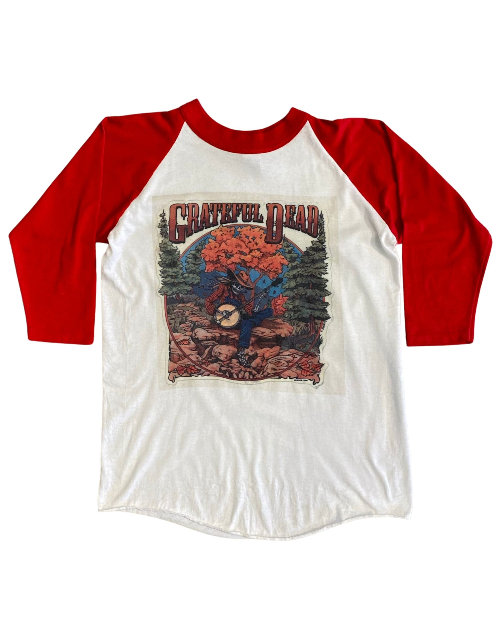 Baseball shirt with Grateful Dead graphic design on a white background