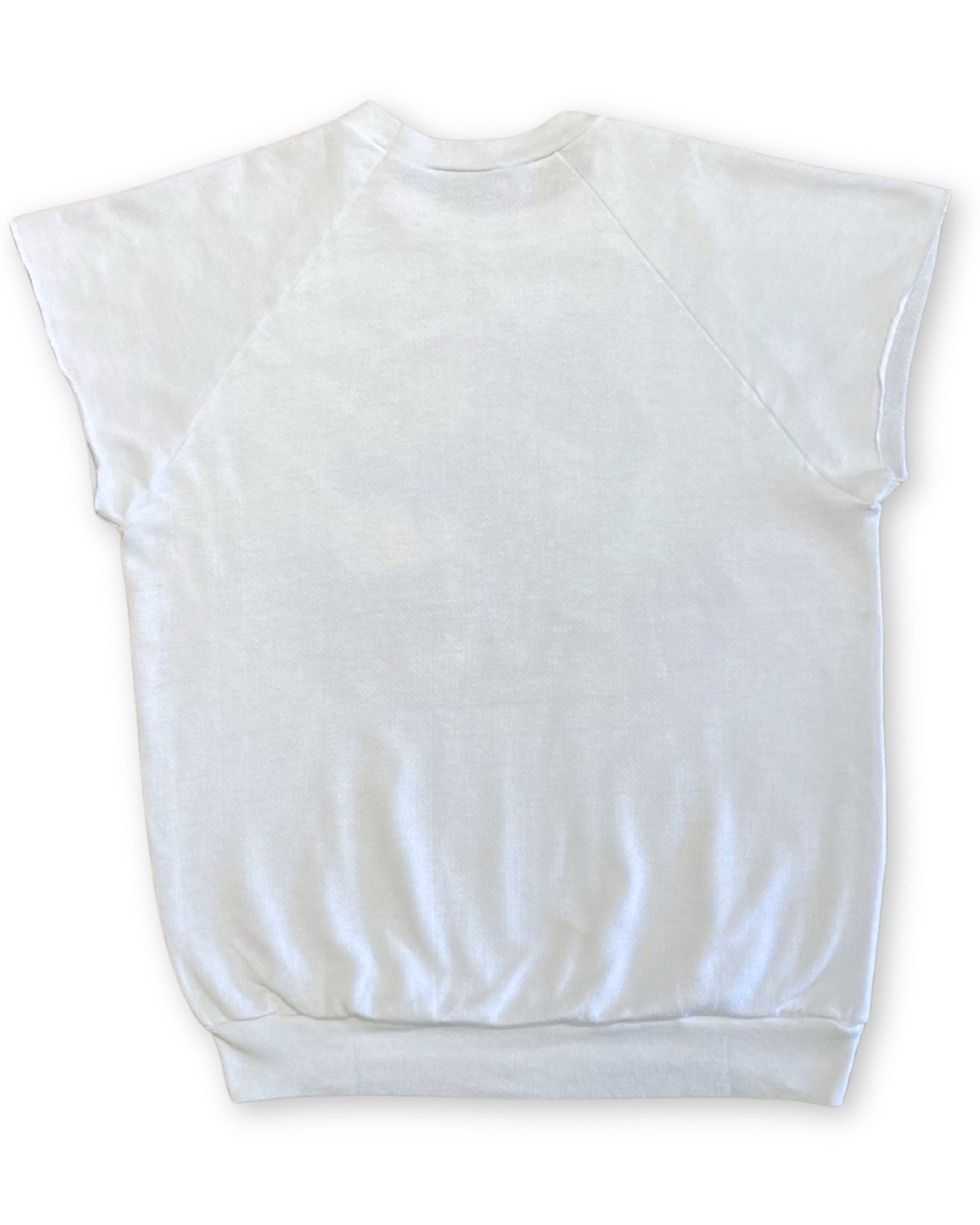 Back of original 1985 Grateful Dead Twenty Years So Far white cut-off sweatshirt with no printing.