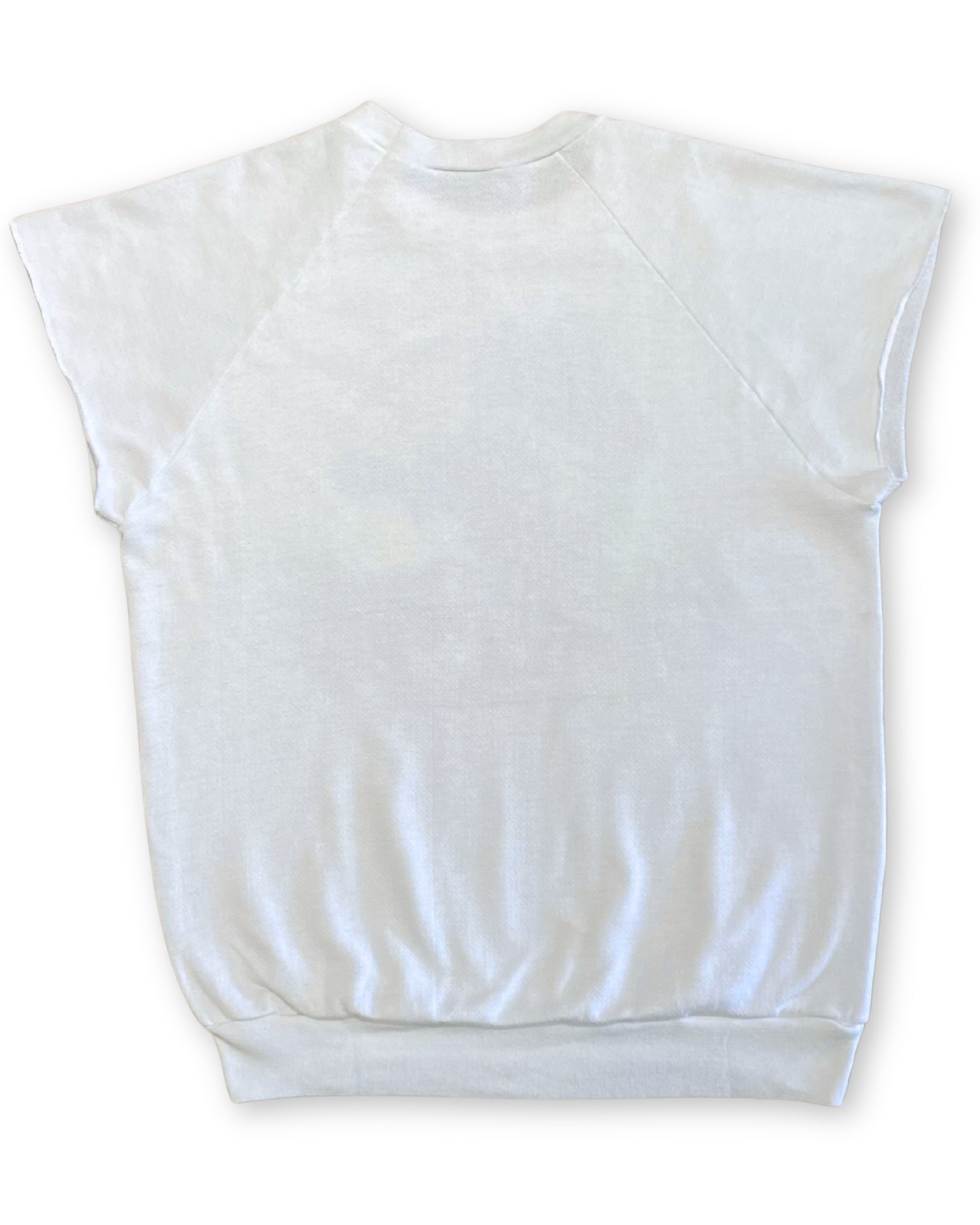 Back of original 1985 Grateful Dead Twenty Years So Far white cut-off sweatshirt with no printing.