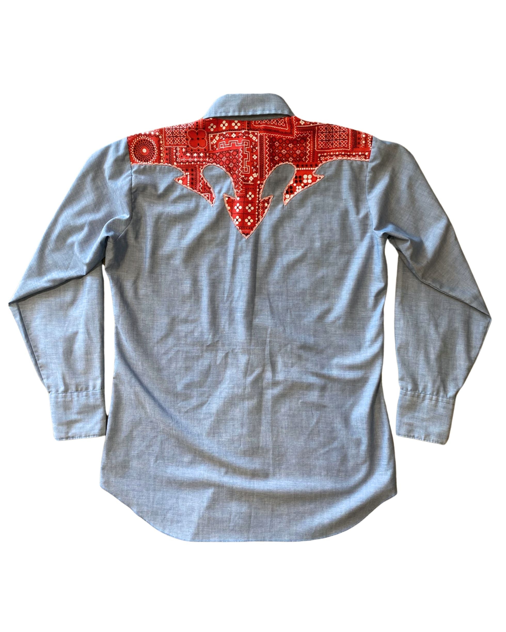Vintage H-Bar-C Snap Button Chambray Bandana Yolk Shirt Large-Tall