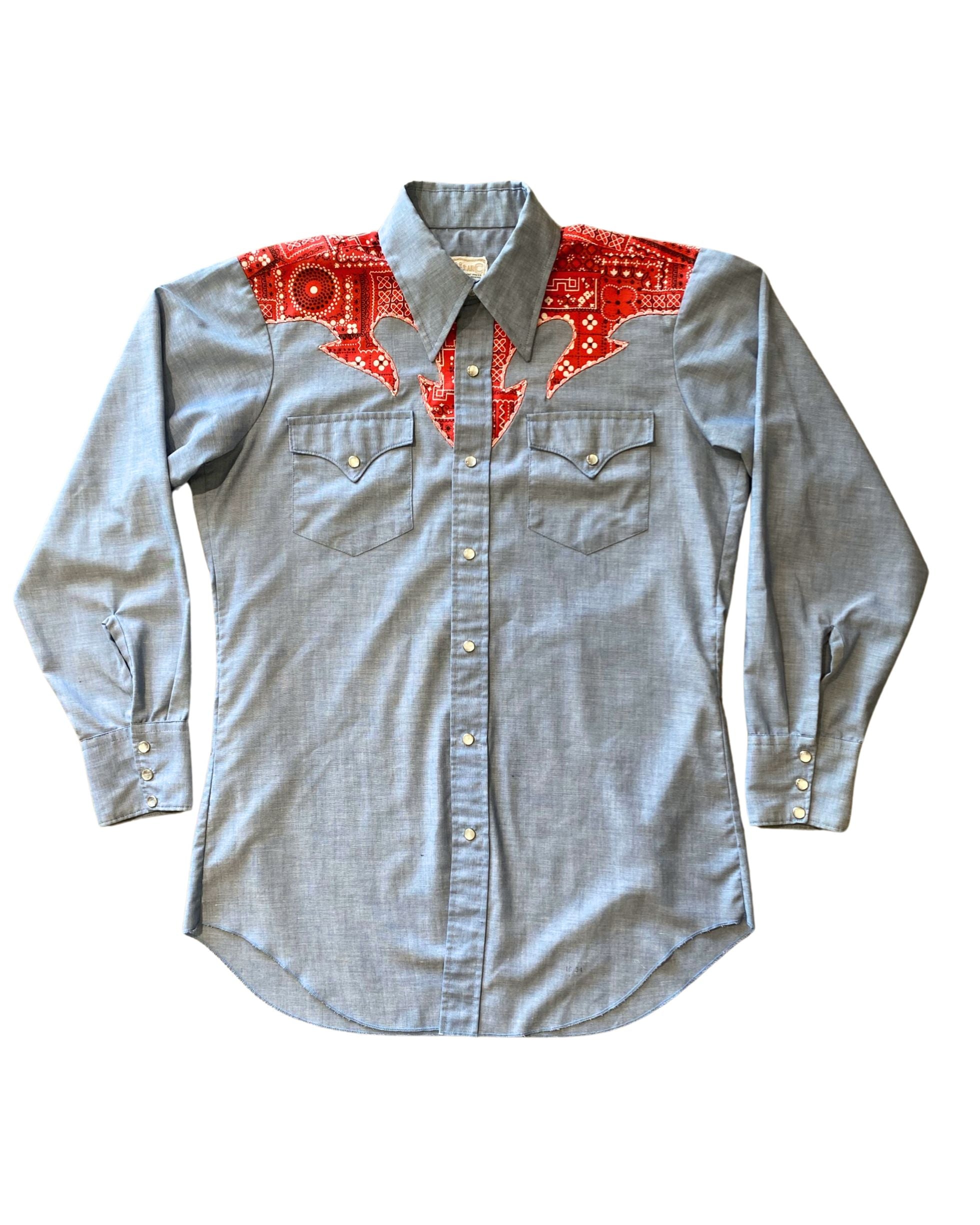Vintage H-Bar-C Snap Button Chambray Bandana Yolk Shirt Large-Tall