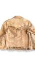 Back view of 1970s vintage suede jacket with fringe across shoulders and hem.