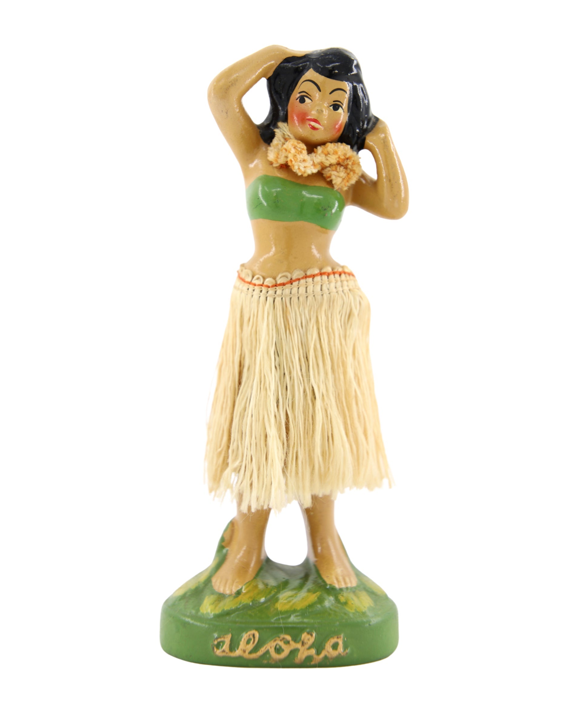 Hawaiian Hula Girl Dancer 2 Nodder 1940-50s Japan 7.25 in H Front