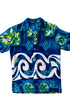 Hawaiian Shirt Blue Green w White  Wave Medium 1970s USA