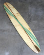 Hobie Surfboard 9'6 Redwood Stringer Neutral w Aqua Stripes Bottom Fin in Foreground