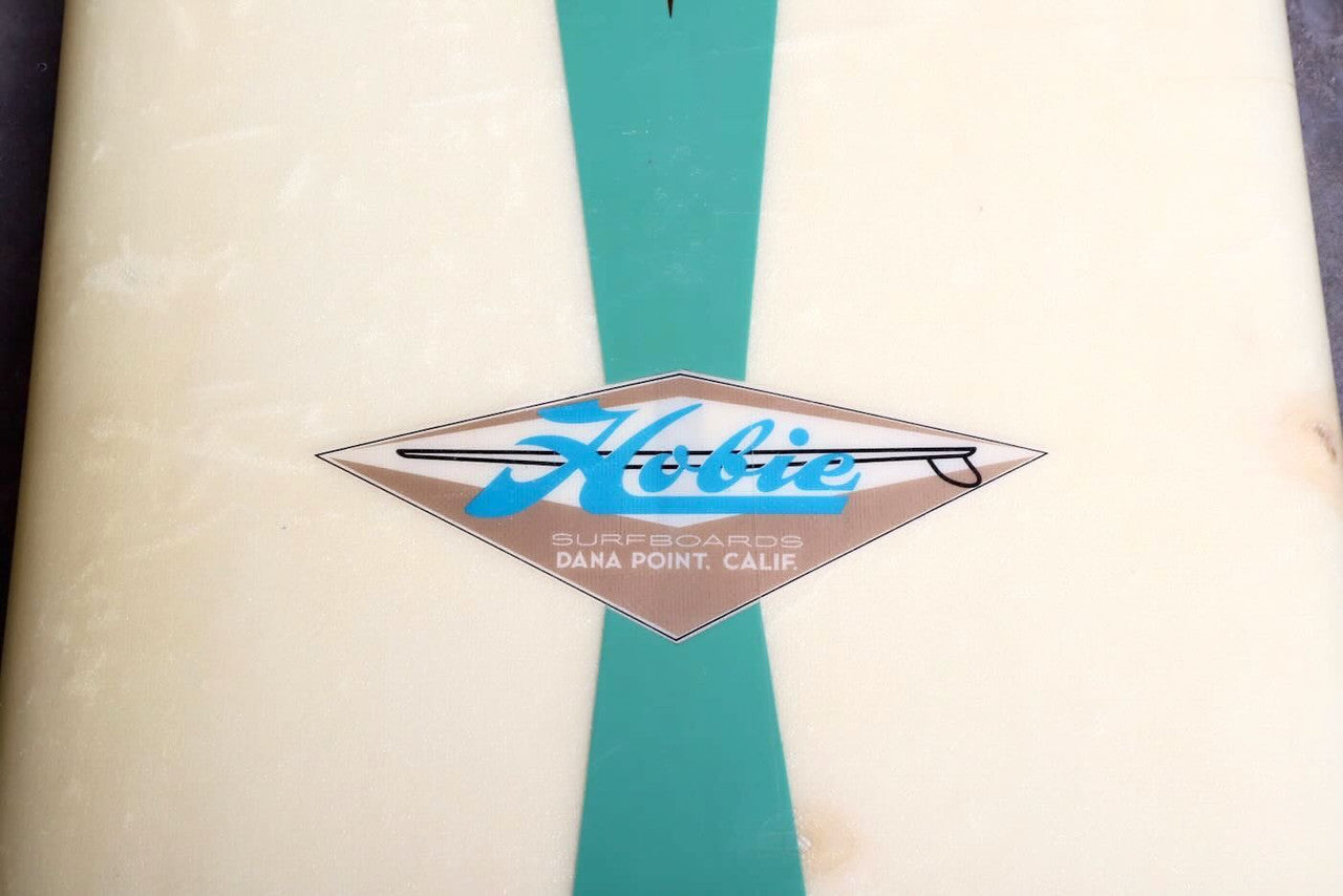 Hobie Surfboard 9'6 Redwood Stringer Neutral w Aqua Stripes Logo on Deck