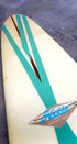 Hobie Surfboard 9'6 Redwood Stringer Neutral w Aqua Stripes Logo and Upper Portion of Deck