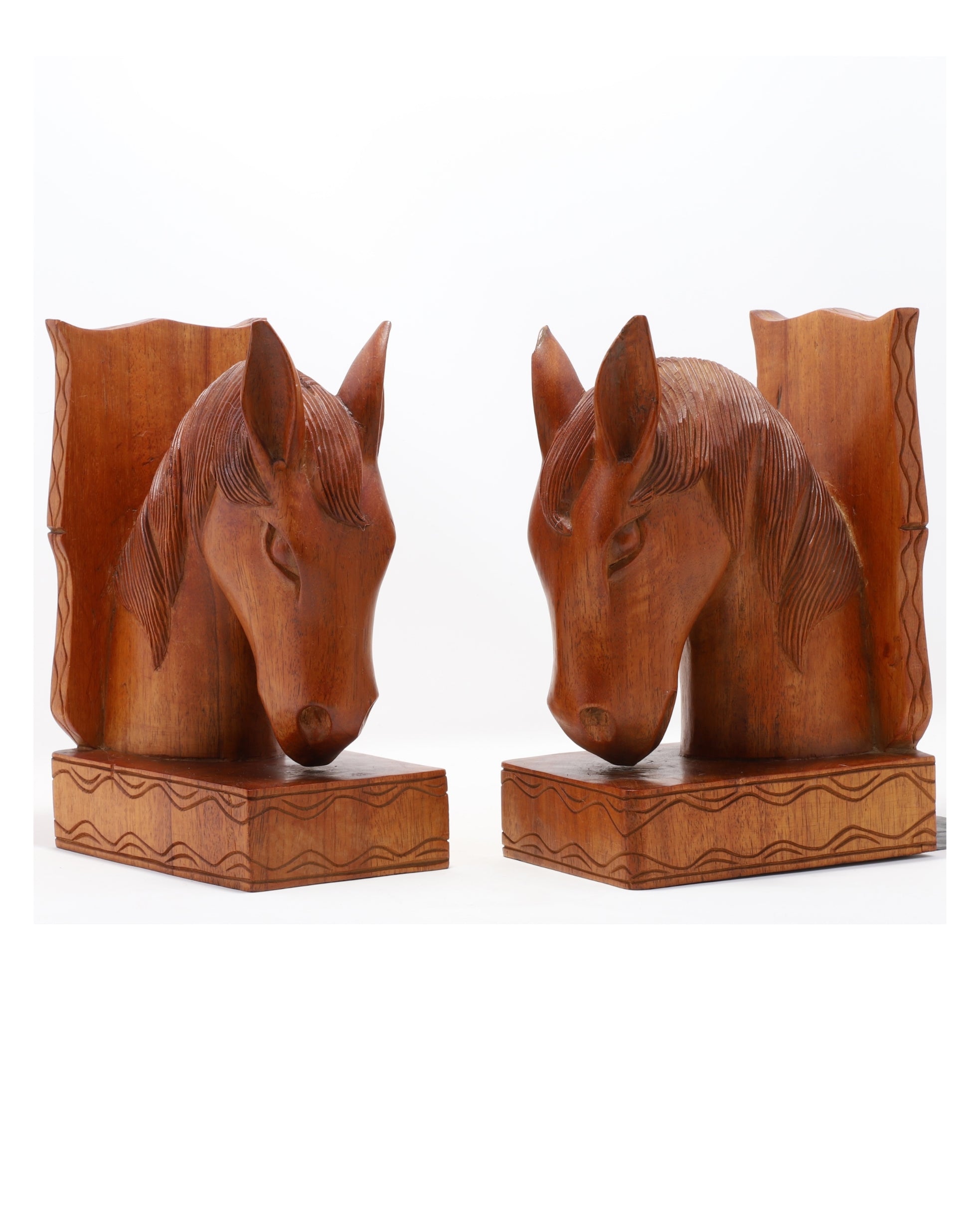 Horse Head Wood Bookends