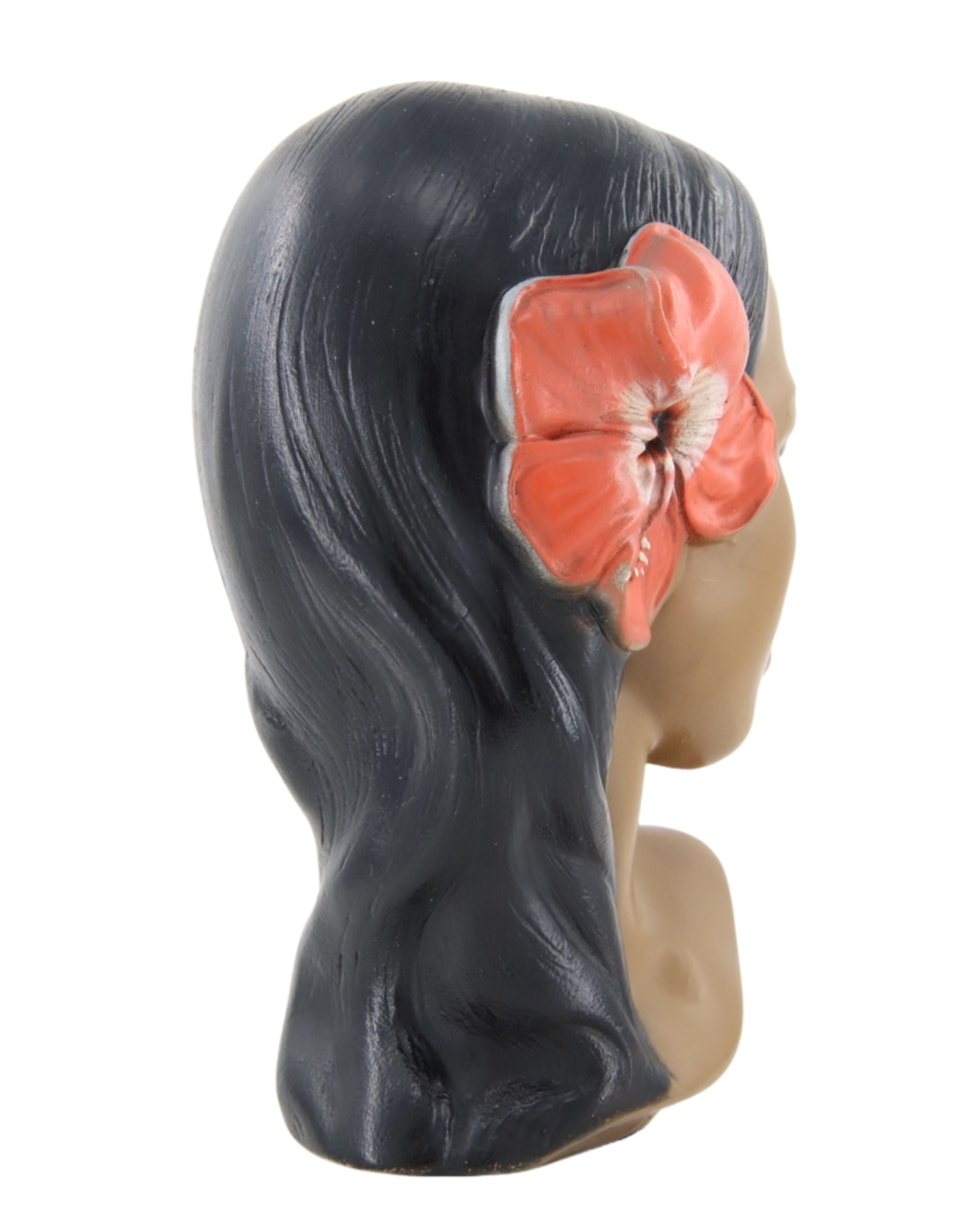 Original Vintage Marwal Hawaiian Hula Girl Head, Pink Hibiscus, Circa 1950s