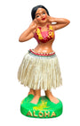 Vintage Hula Girl dancer nodder with straw skirt and red top.