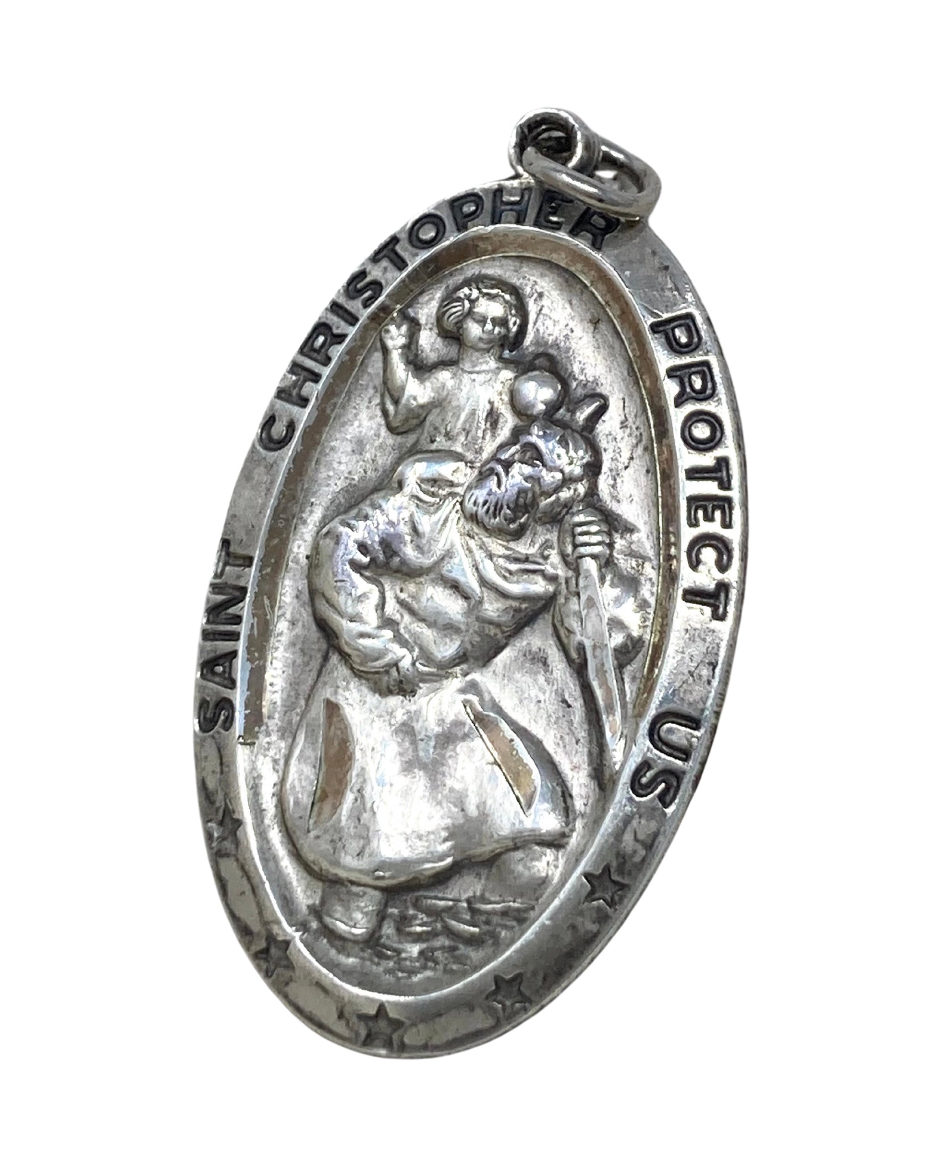 St Christopher Pendant Sterling Silver 1960s Oblong