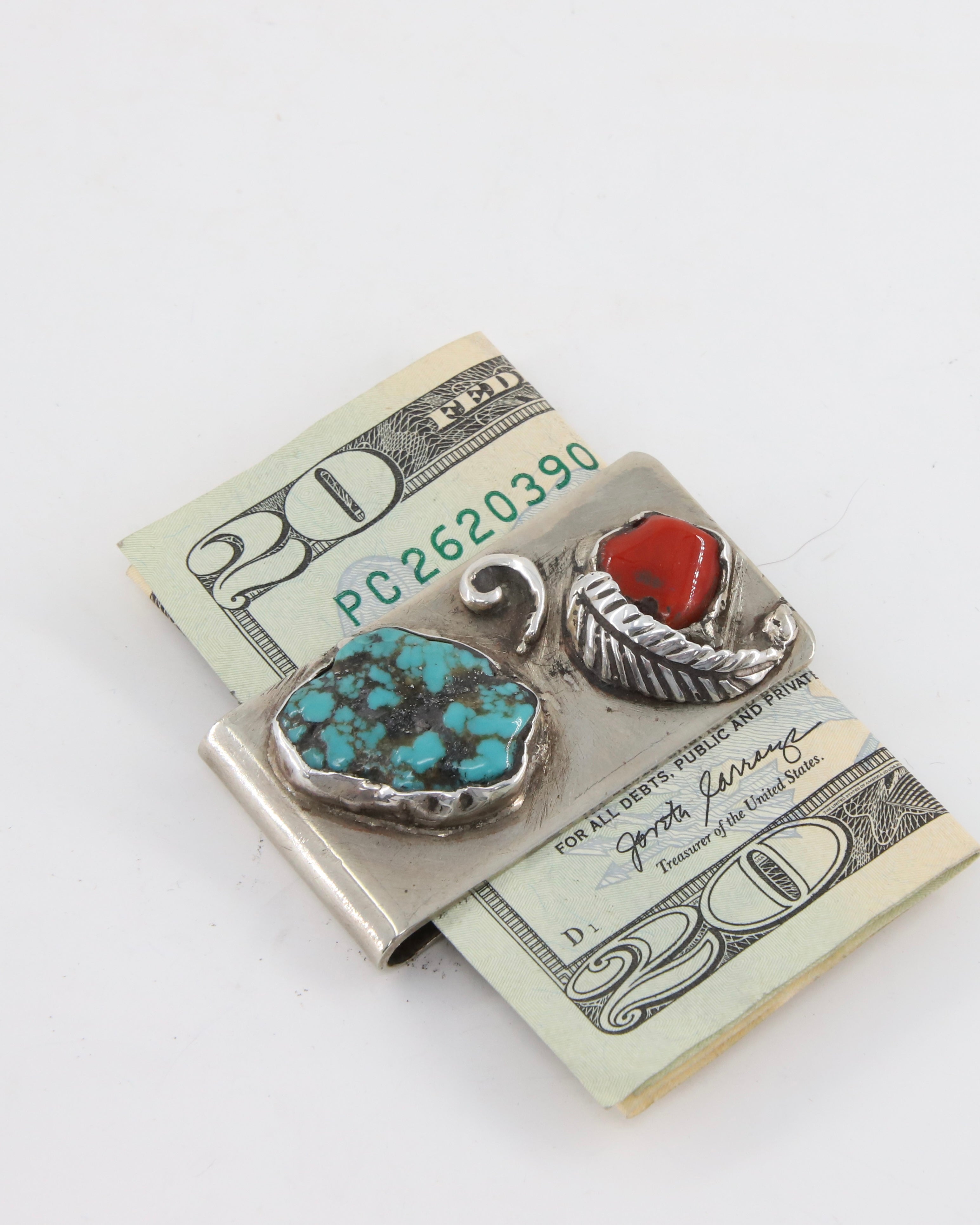 Turquoise + Coral Money Clip 1960s