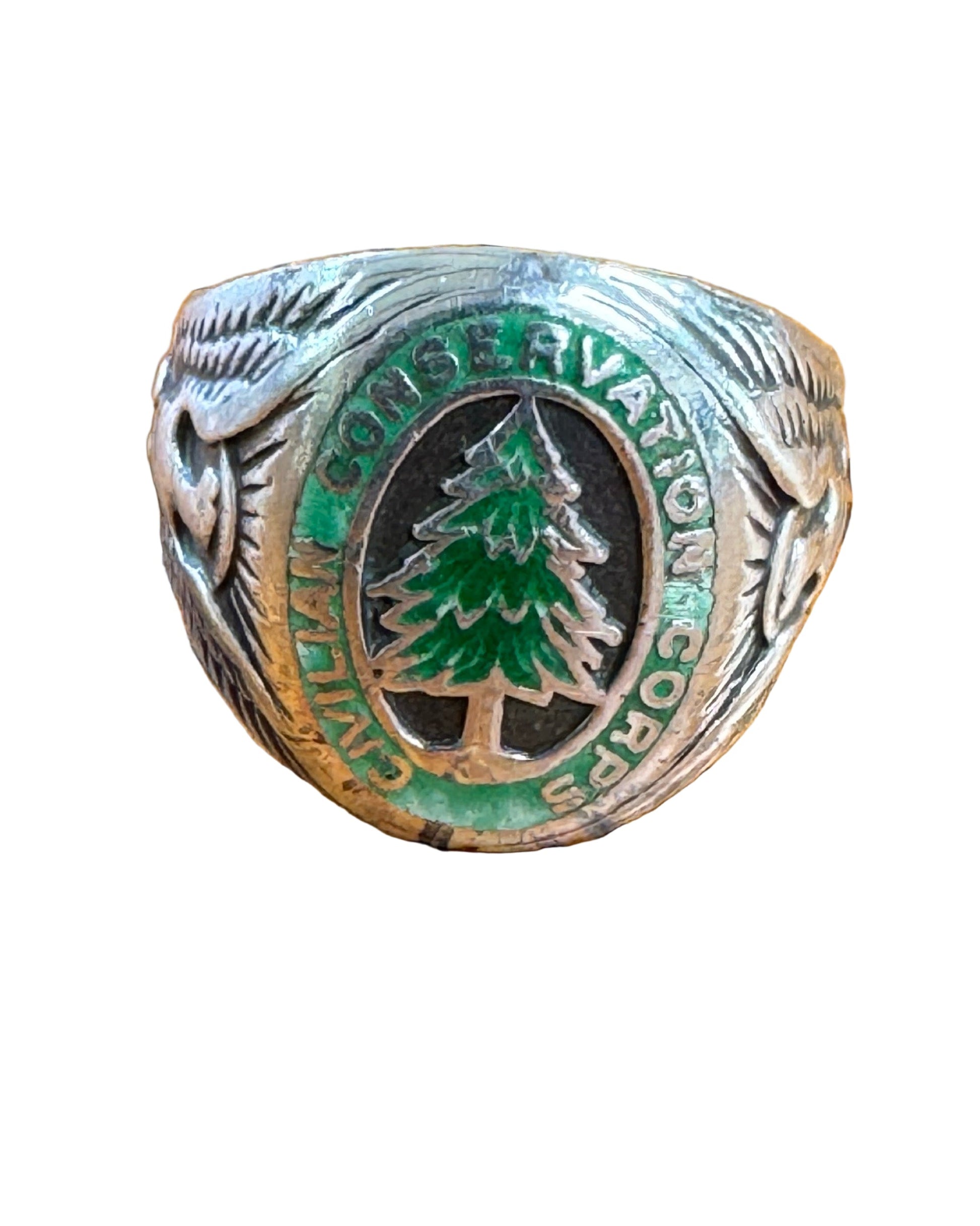 Civilian Conservation Corps Sterling Silver & Enamel Signet Ring 