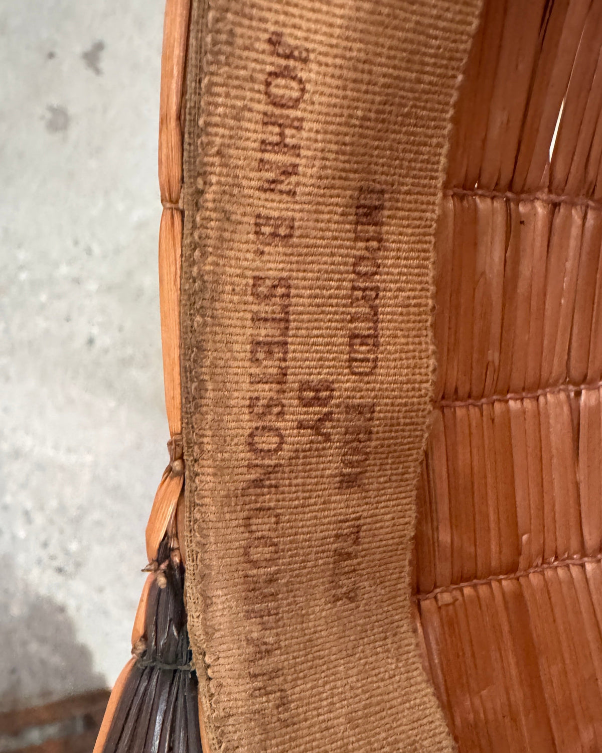 Interior detail of vintage John B. Stetson straw hat showing original Imported From Italy Stetson stamp.