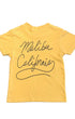 Back of a California Gold toddler T-shirt with “Malibu, California” script.