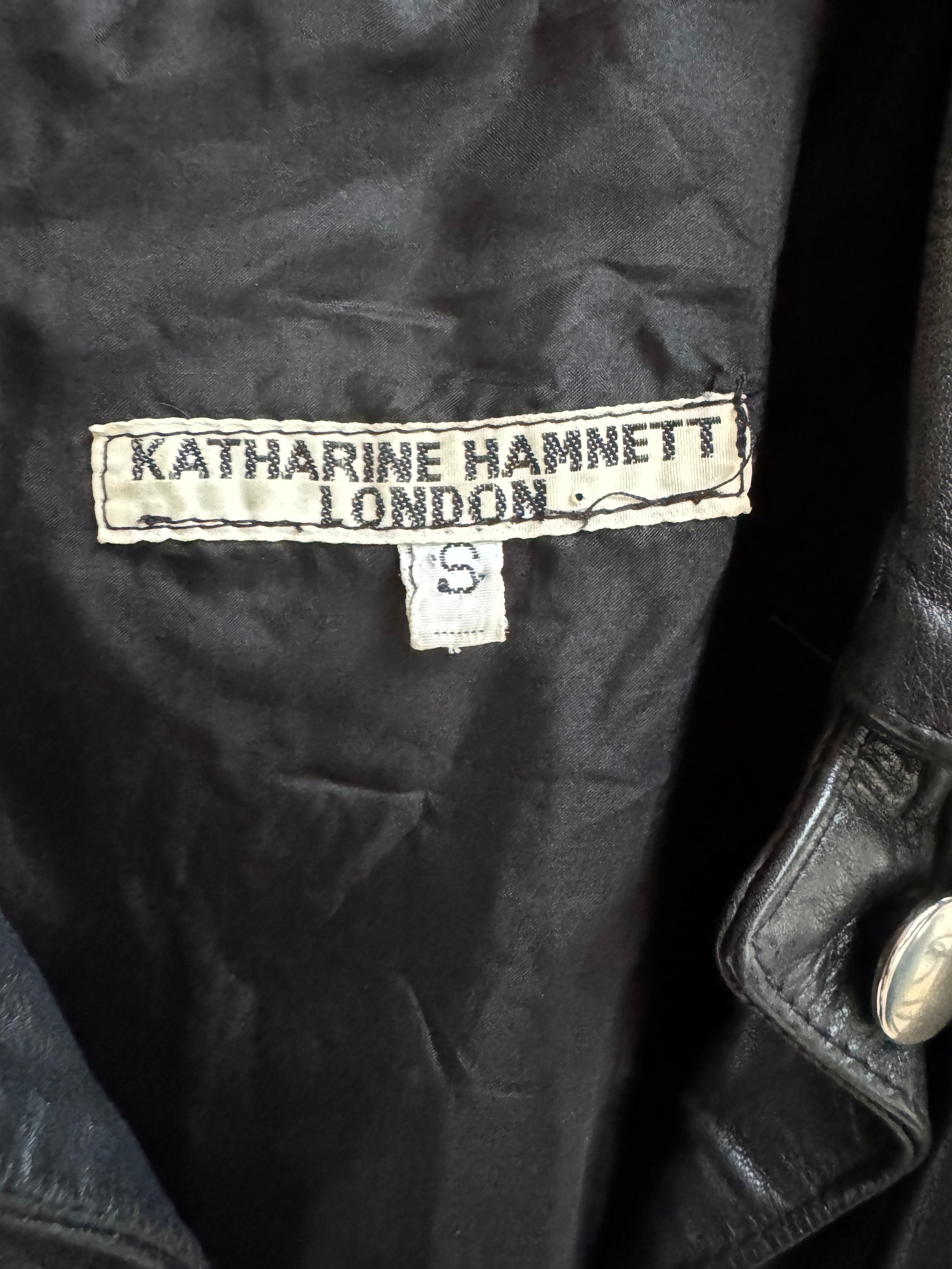 Rare Katherine Hamnett Black Leather Jacket 1980s Vintage England Inside Label