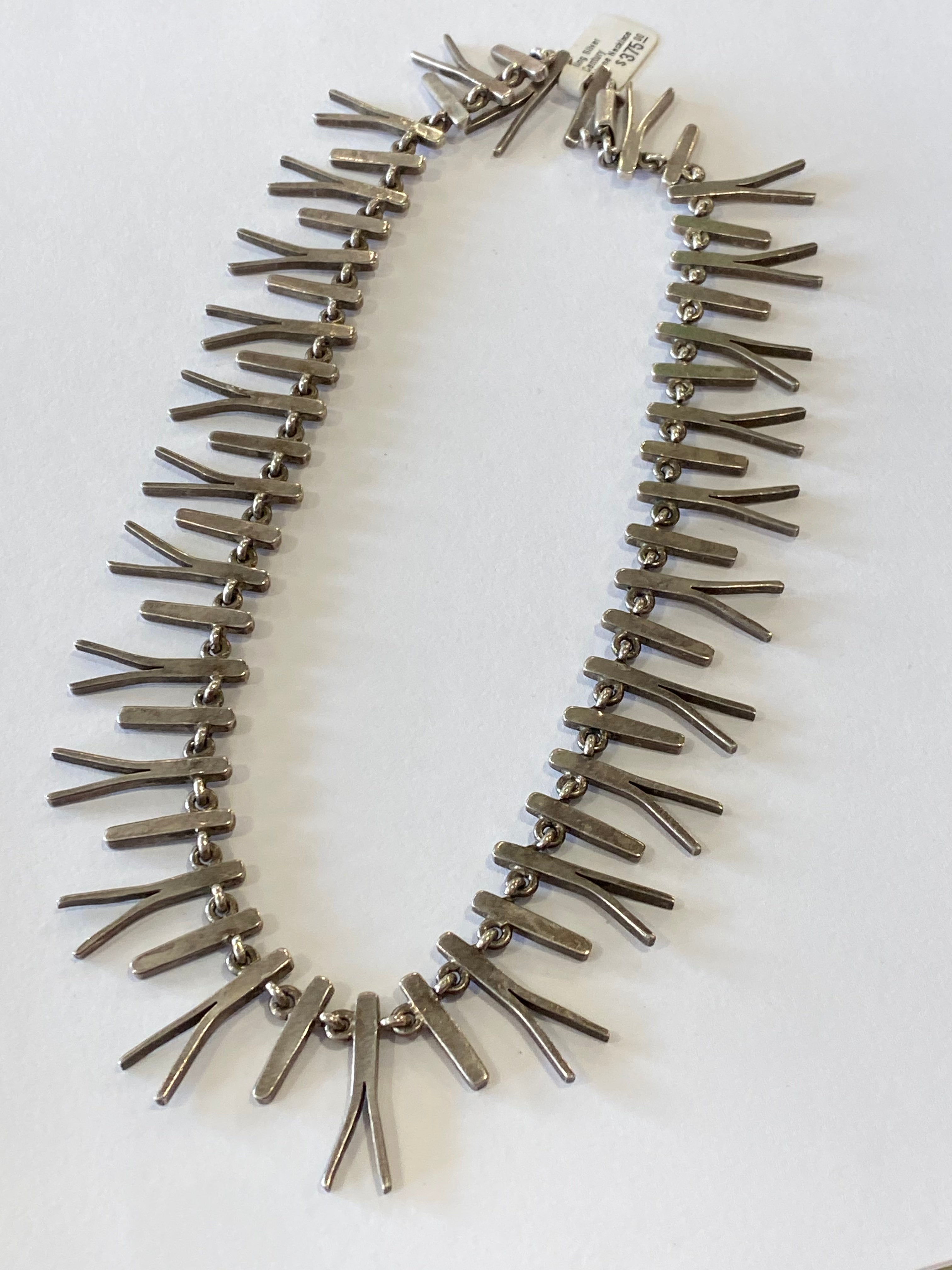 Sterling Silver MidCentury Wishbone Necklace Mexico 1960s. 