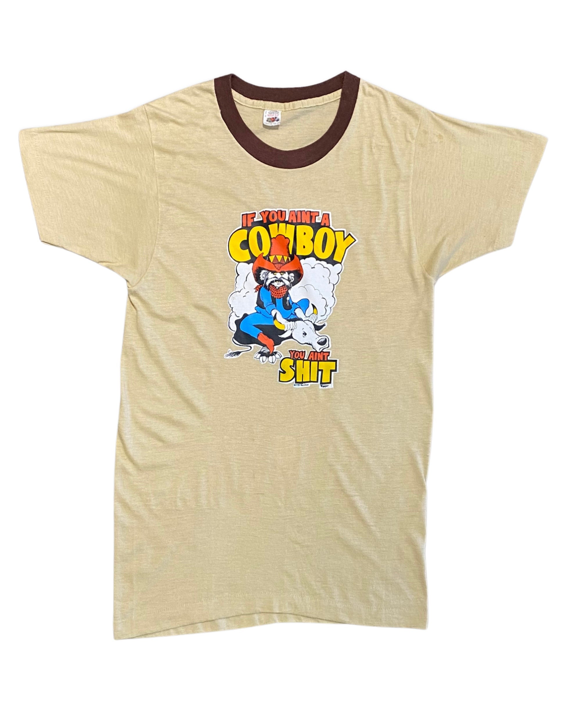 If You Ain't A Cowboy Ringer T-Shirt Tan USA - Medium