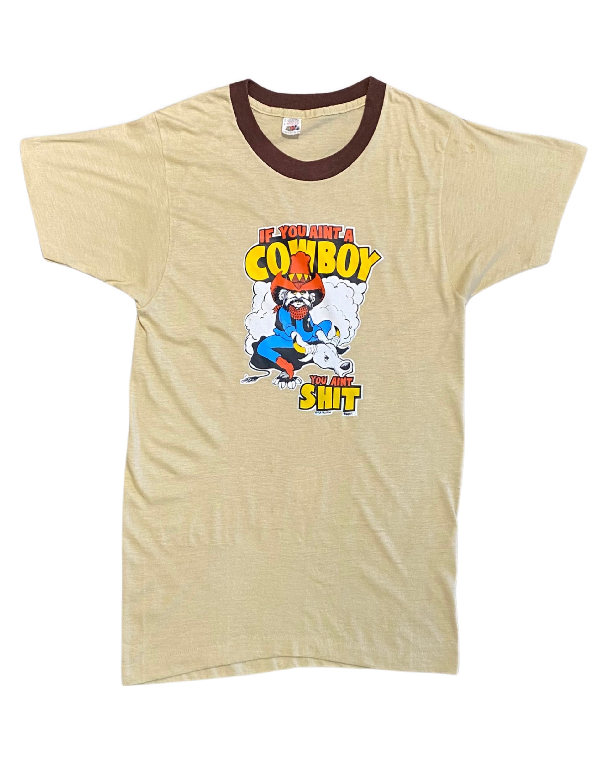 If You Ain't A Cowboy Ringer T-Shirt Tan USA - Medium