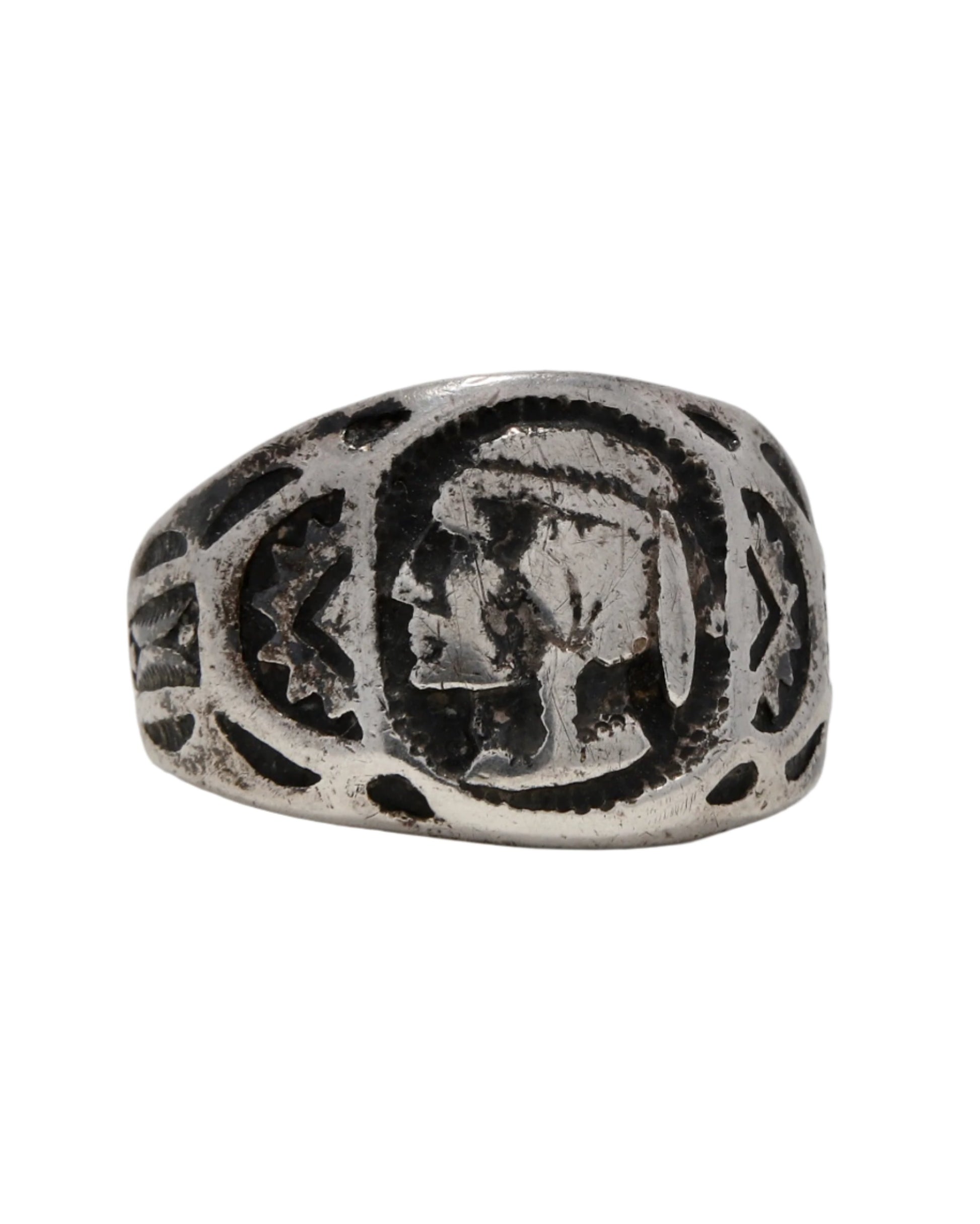 Indian Profile Ring, Fred Harvey Era, Sterling Silver  Front