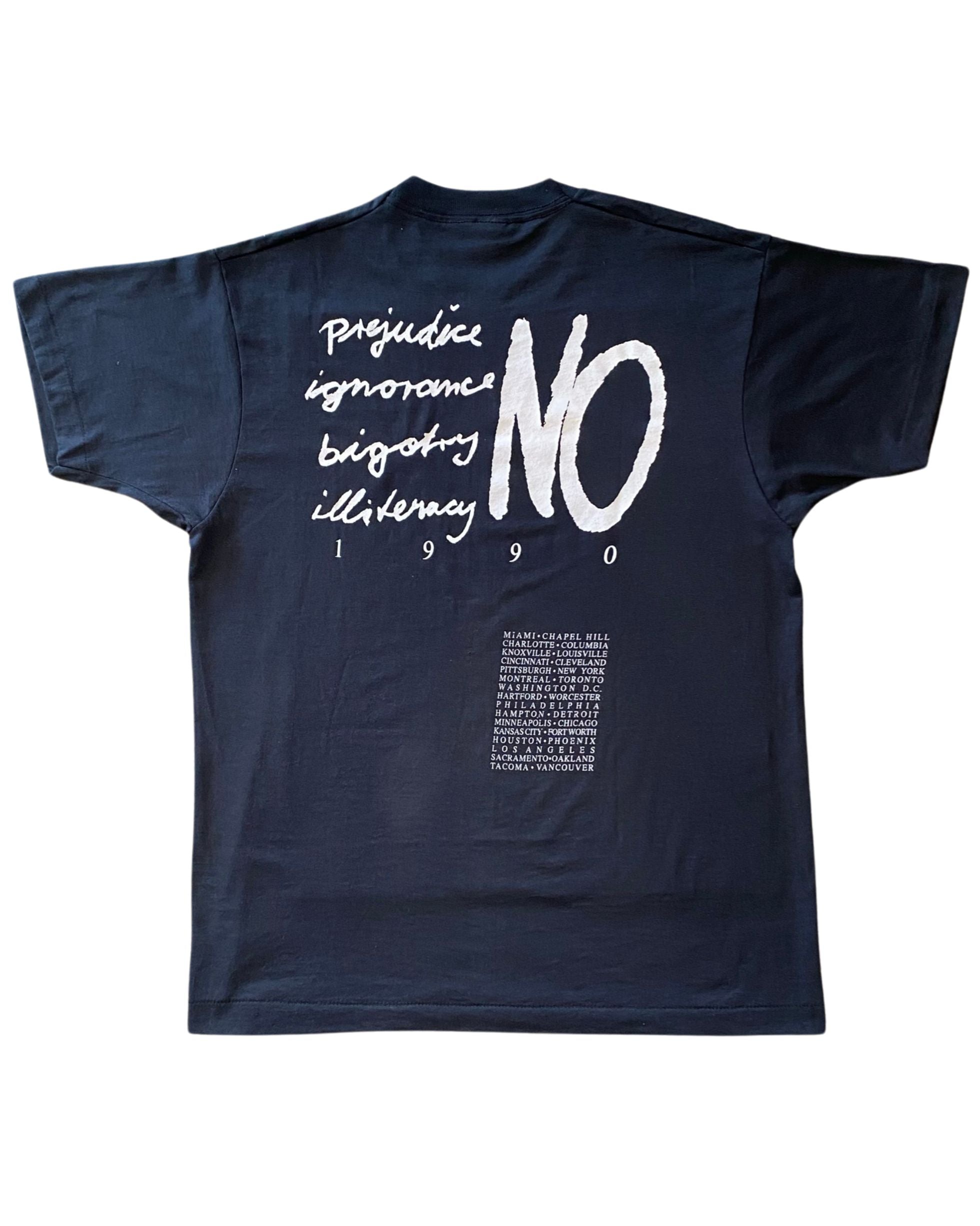  Back of vintage Janet Jackson Rhythm Nation Tour T-shirt with NO protest message.