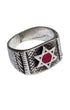 Vintage Fred Harvey-era Star of David silver ring with red stone cabochon.