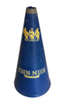 Blue megaphone with 'John Muir College' logo.